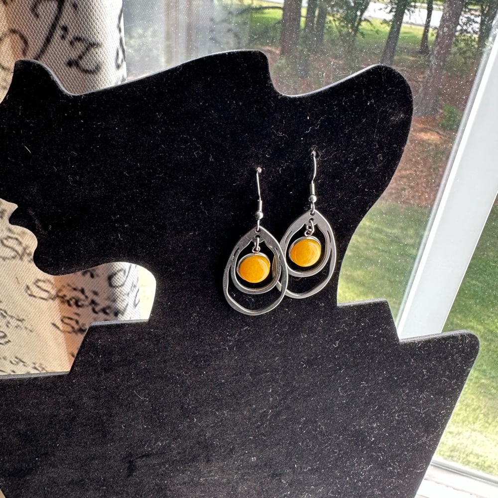 Silver Earrings with Amber Crystals Handmade with Love ☮️❤️🔆